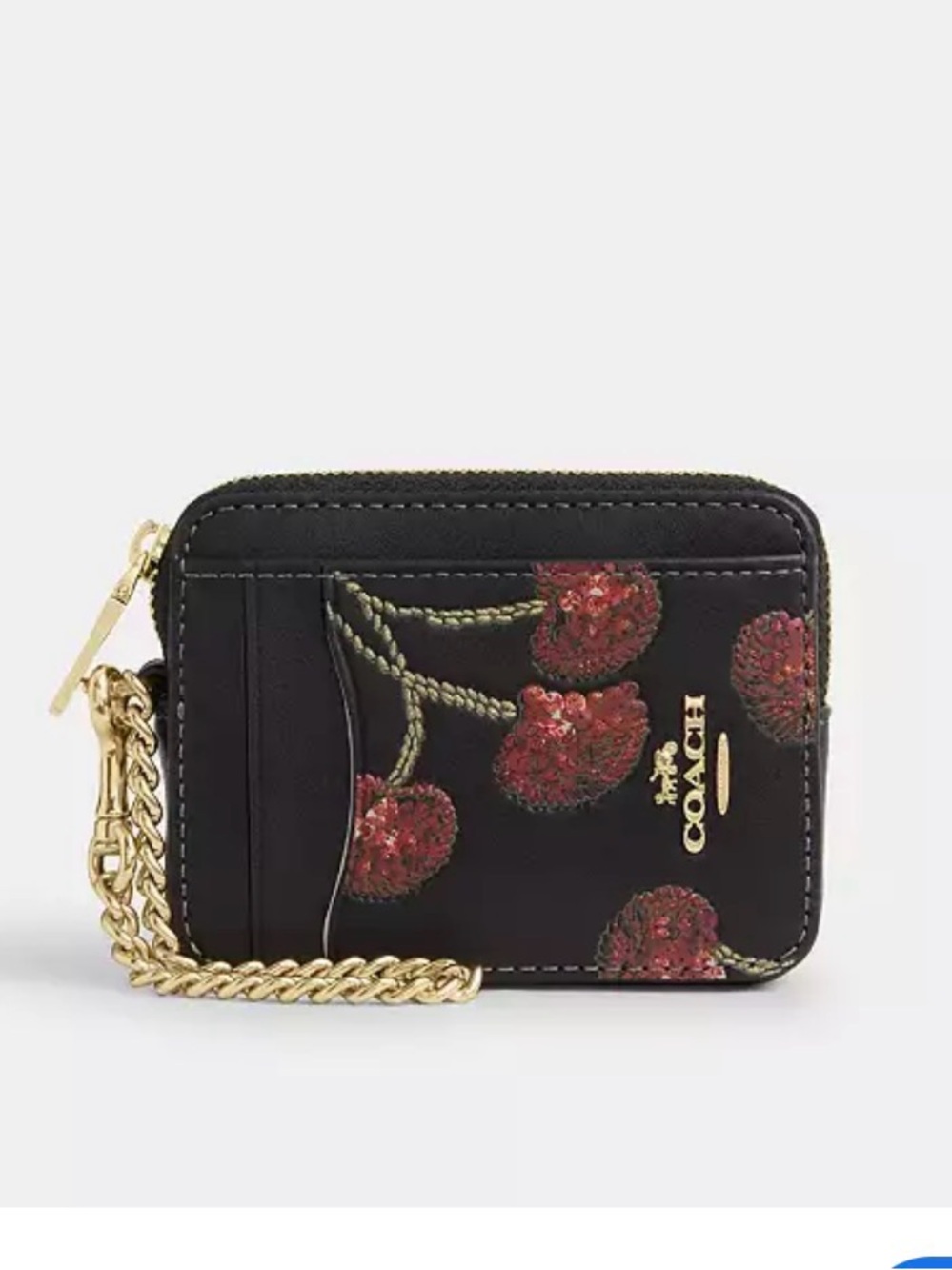 Coach cherry print zip card case new black gold hardware